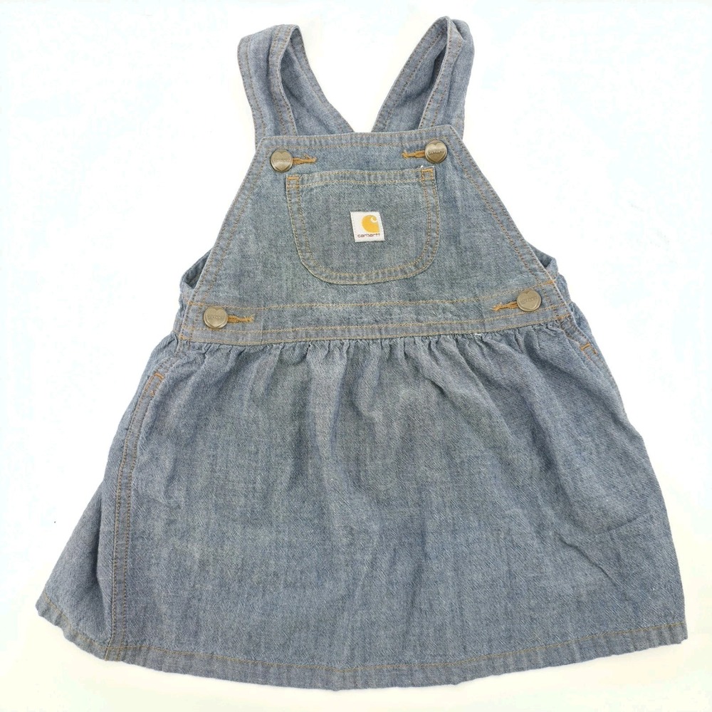 Carhartt Girls 18m Chambray Overall Dress Jumper Cotton Denim Toddler